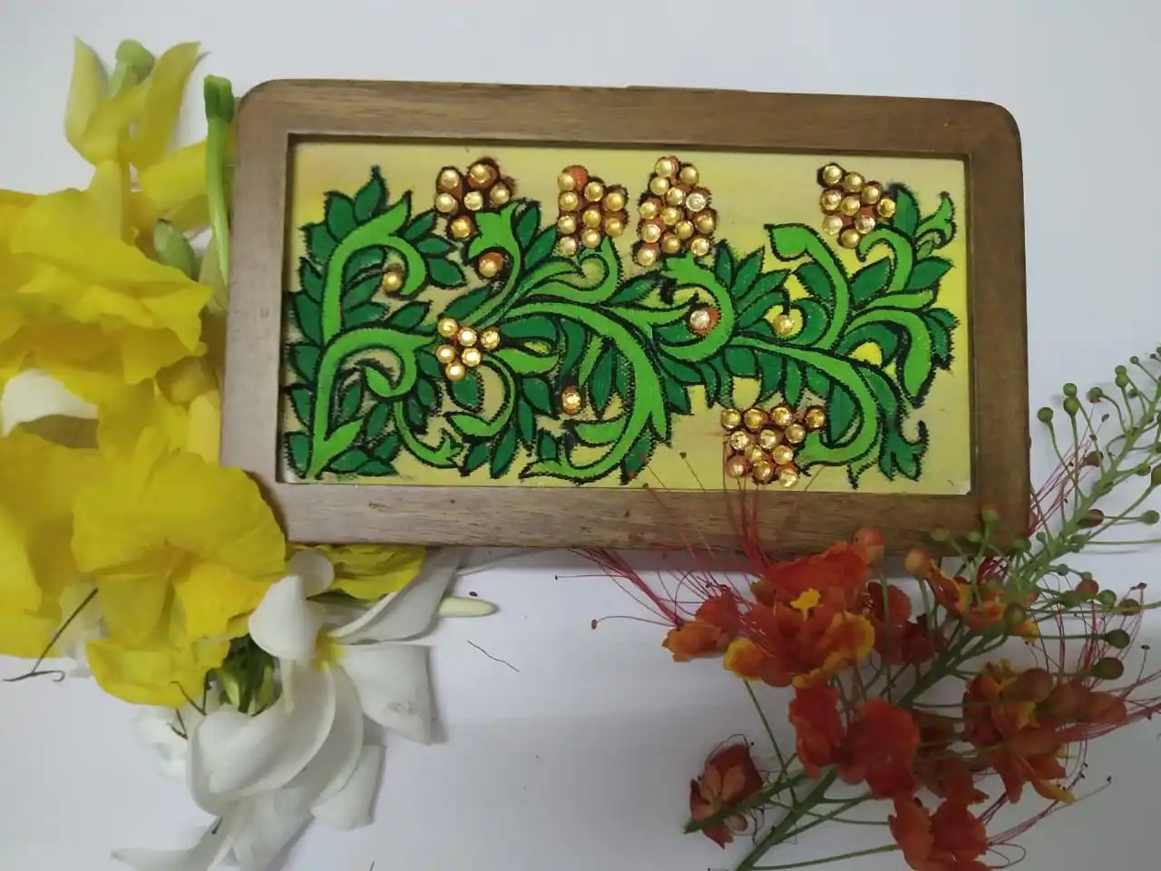 Additional image for Golden Bloom Hand-Painted Wooden Clutch