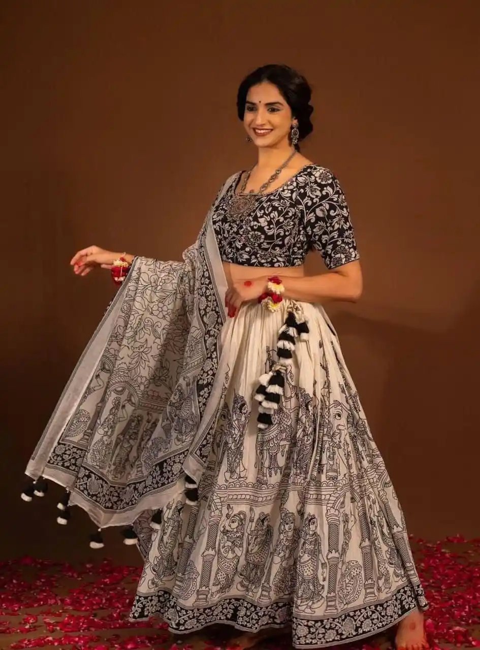 Elegance Monochrome Foil Silk Chaniya Choli